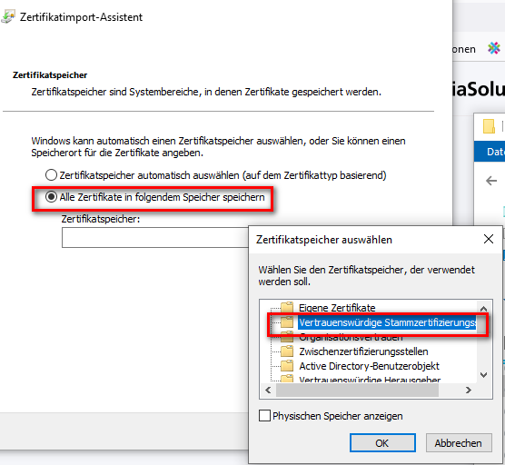 Stammzertifikats Ordner